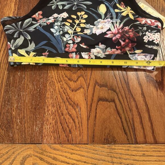 C&C California Womens M Sports Bra Performance Black Floral Mesh Stretch Wicking - Picture 13 of 16